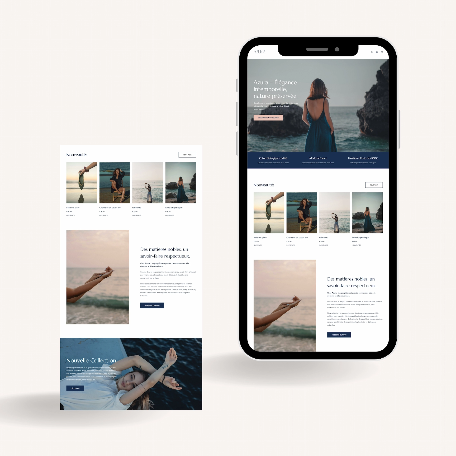 Template pour portfolio d'une boutique en ligne de vetements pour femme crée par Dunélia Studio